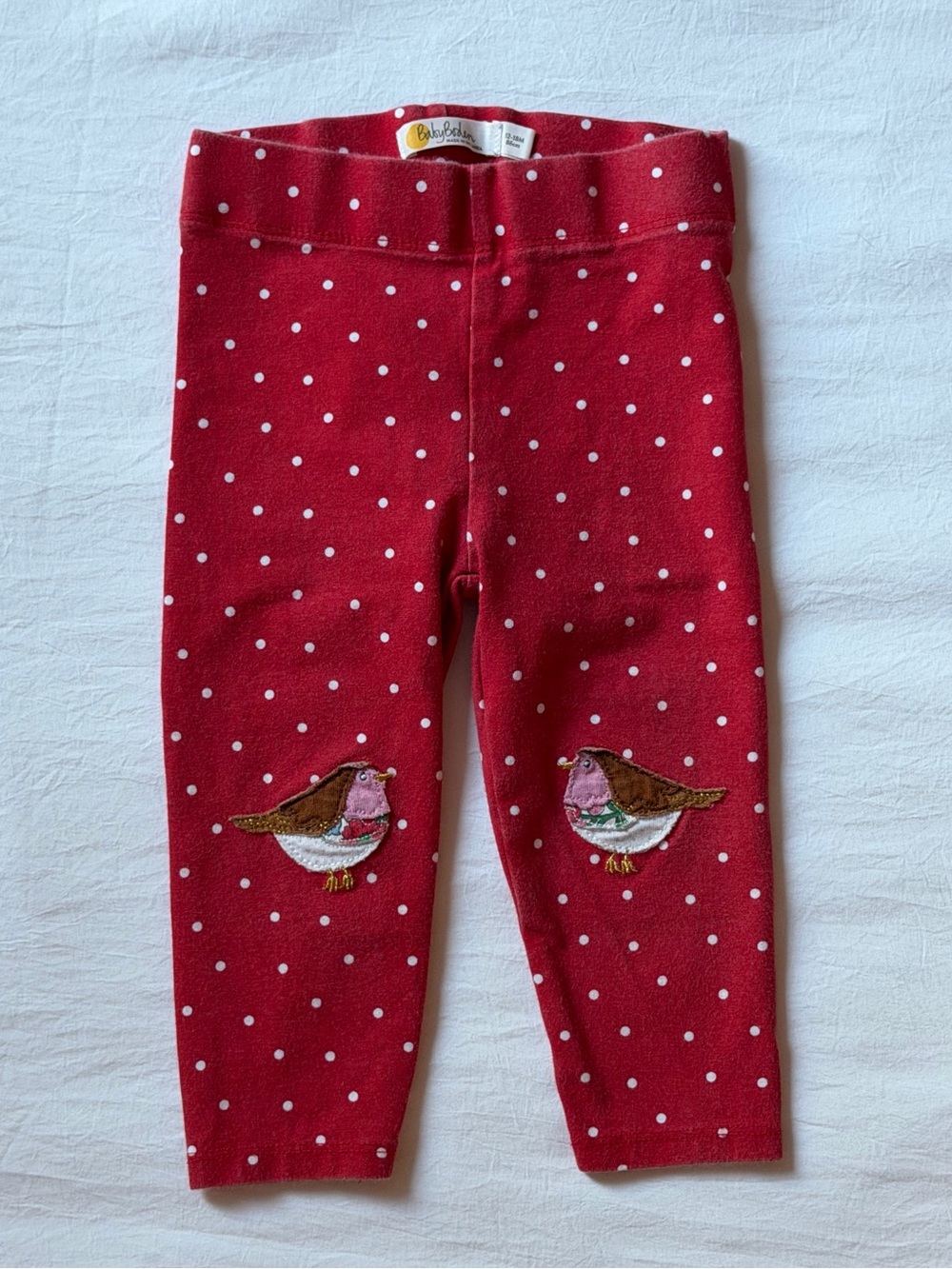 Mini Boden Baby Red Polka Dot Bird Appliqué Leggings 12-18M